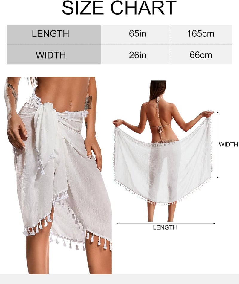 Eicolorte Store Beach Sarong Pareo Womens Semi-Sheer Swimwear Cover Ups Short Skirt with Tassels - Image 4